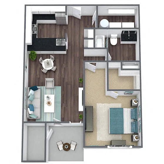 Floor plan A1: 1 Bed 1 Bath