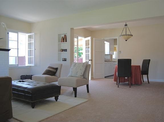 Living room showing french doors to dining area 