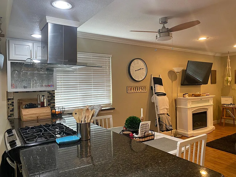 kitchen and living room- staging items not included.