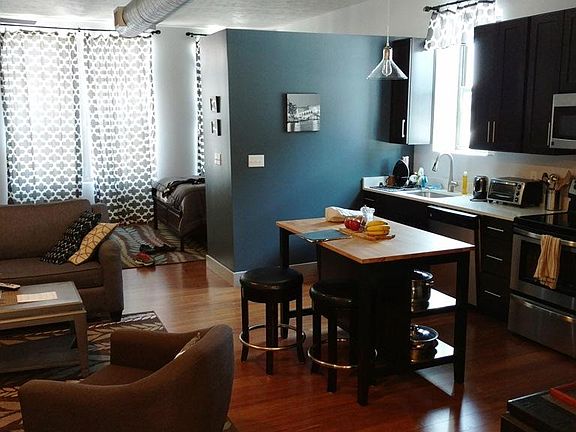 La Rose Lofts #3A. Living area and kitchen.