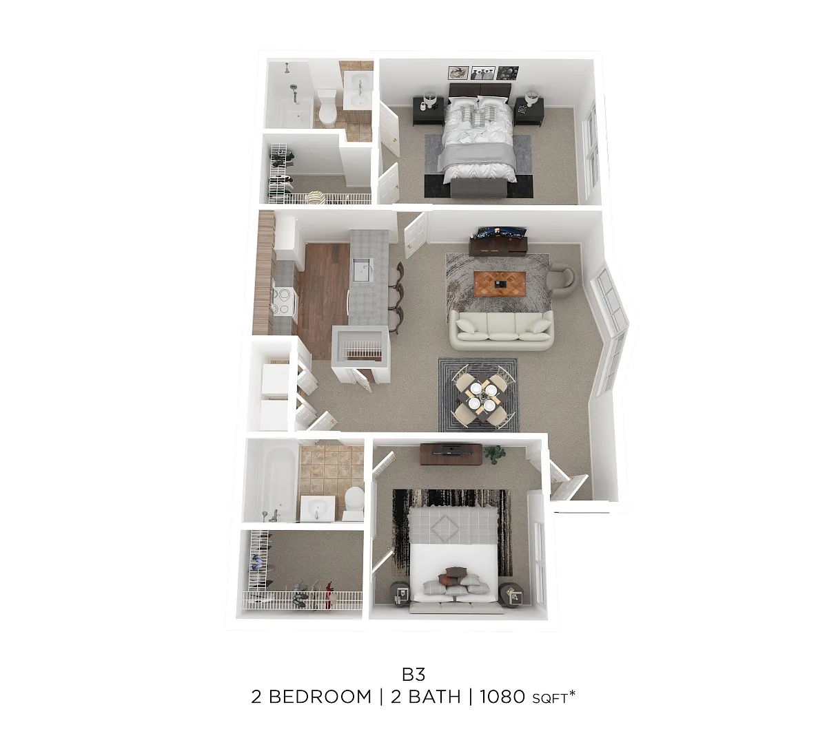Floor plan Two Bed Two Bath 1080 Sqft