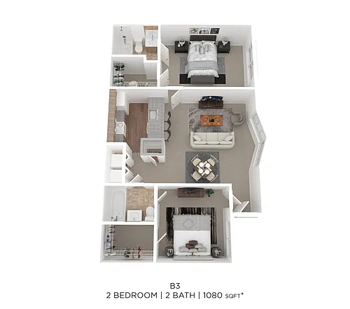 Floor plan Two Bed Two Bath 1080 Sqft