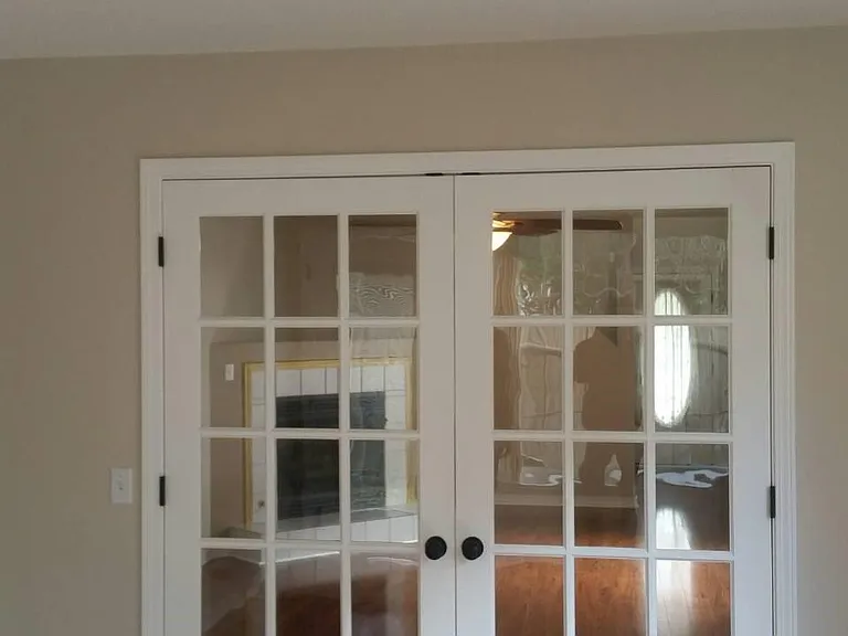 French doors connecting office and living