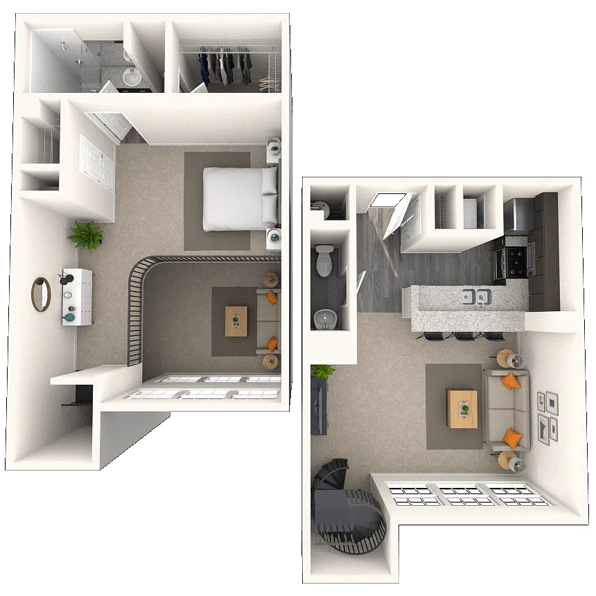 Floor plan Dual Level 1x1.5 1280 SF