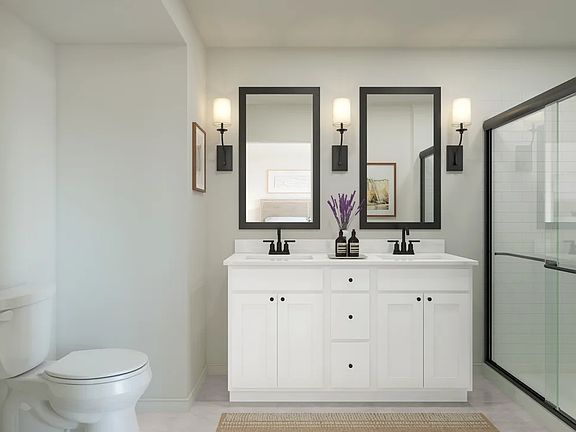 Primary bath with freestanding vanity - Artist Rendering