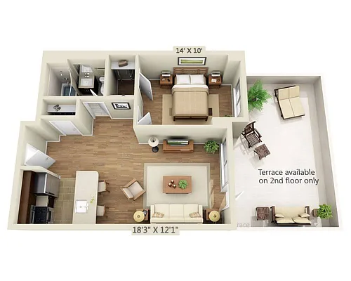 Floor plan One Bedroom A1J-R