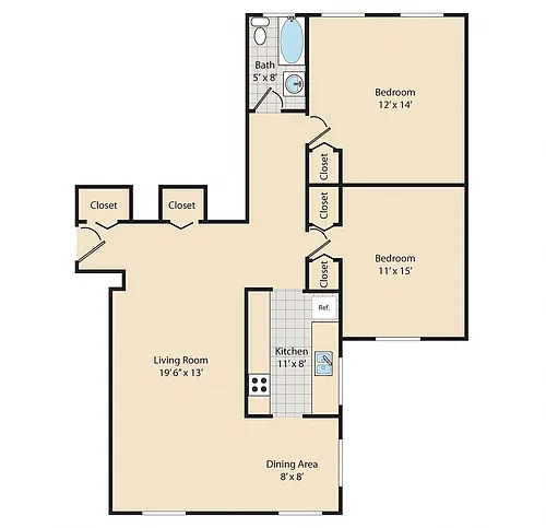 Floor plan 2 Bed / 1 Bath B2