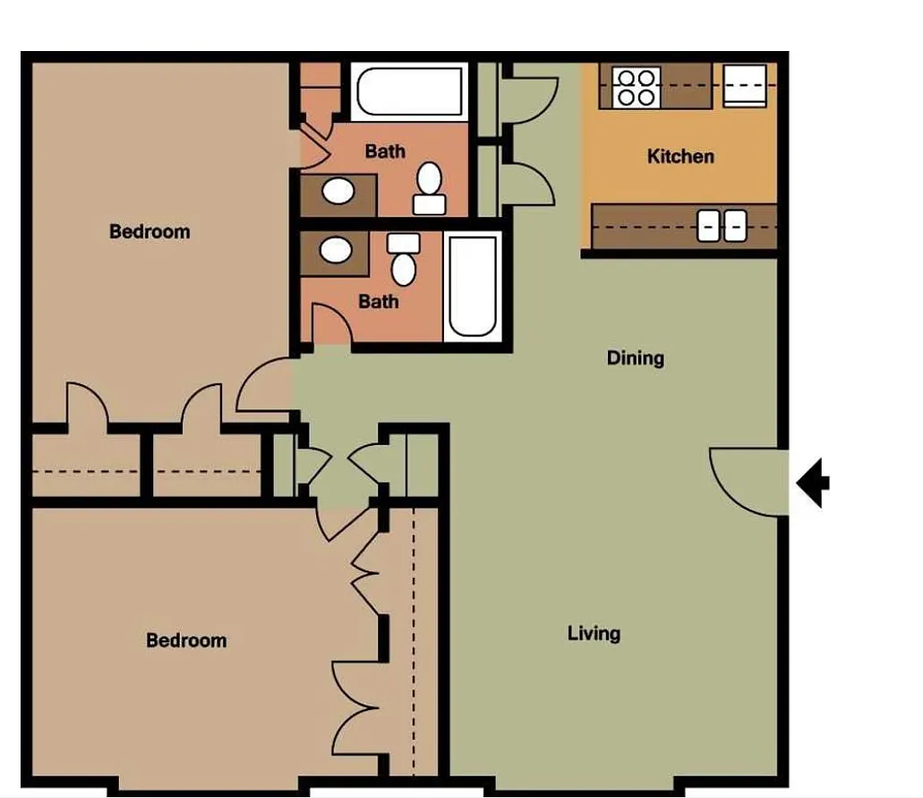 Floor plan 2Bedroom-2Bathroom 1075 Sq Ft