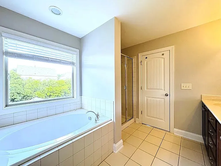 Walk-in shower and oversized bathtub in master bathroom