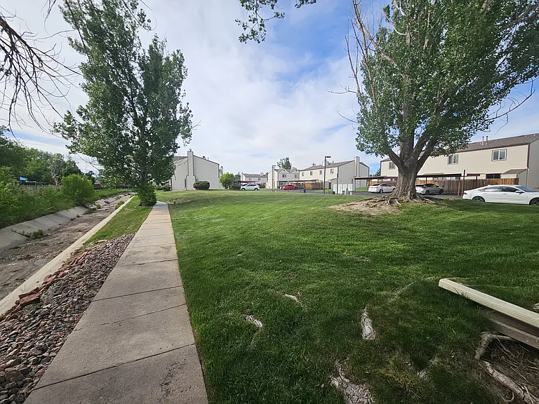 Grassy area next to townhome