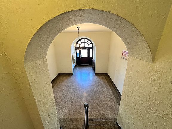 View from stairs into lobby.