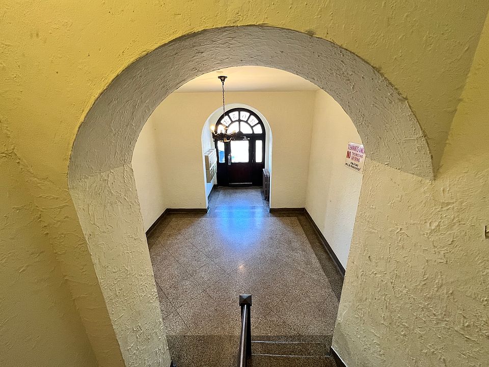 View from stairs into lobby.