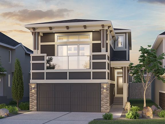 Exterior view of the Hudson 2 Prairie model by Brookfield Residential in Calgary.