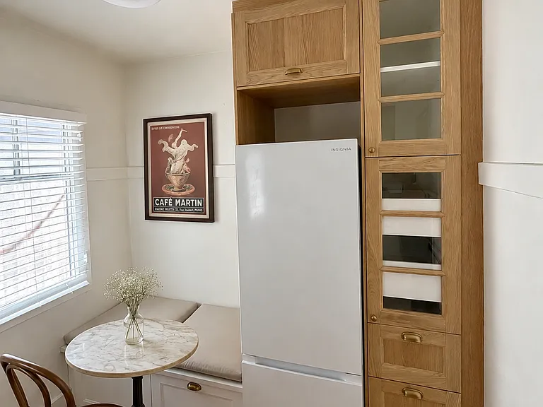 built in dining storage bench, new fridge, large pantry