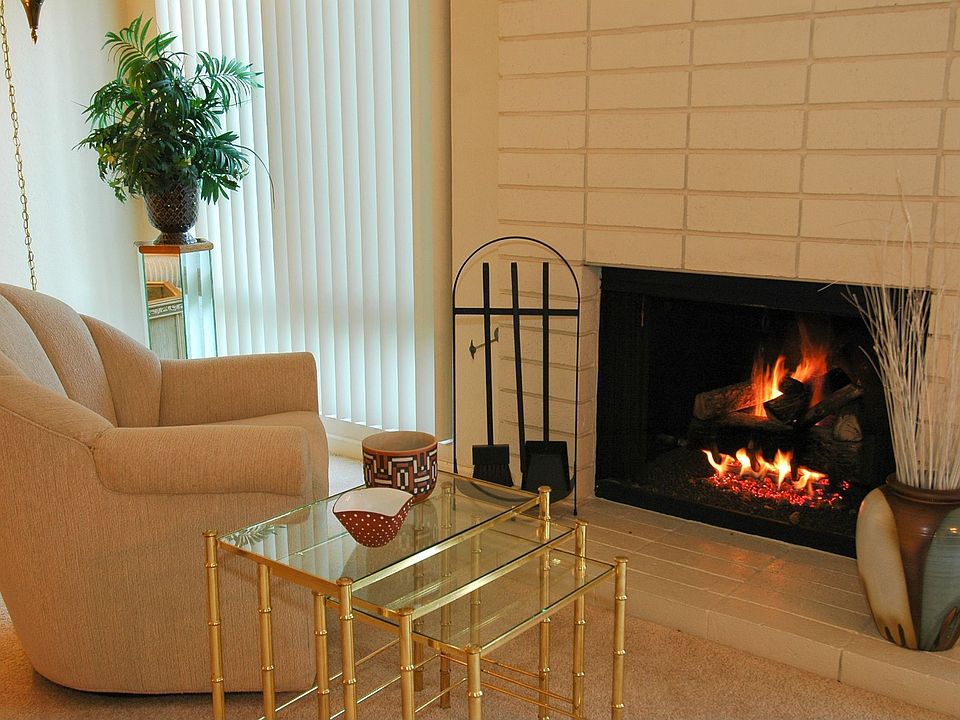 Gas Log fireplace, warms chilly days