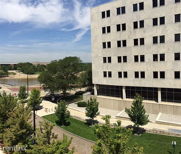 View from front terrace of the river walk and Scioto River;
