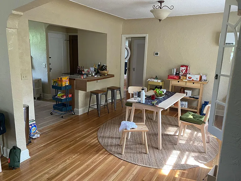 Dining room looking into kitchen.