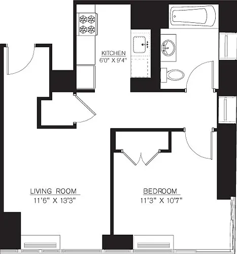 Floor plan 1 Bedroom G Line floors 17-41