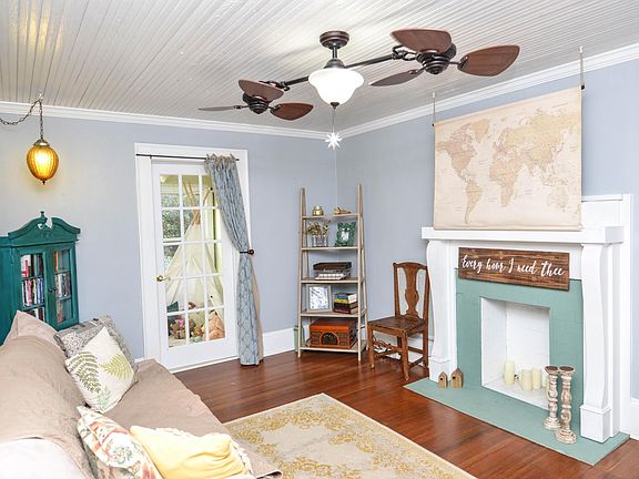 Living Room with Beadboard ceilings