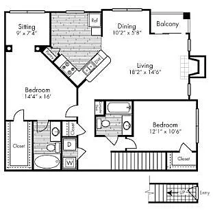 Floor plan Two Bed, Two Bath