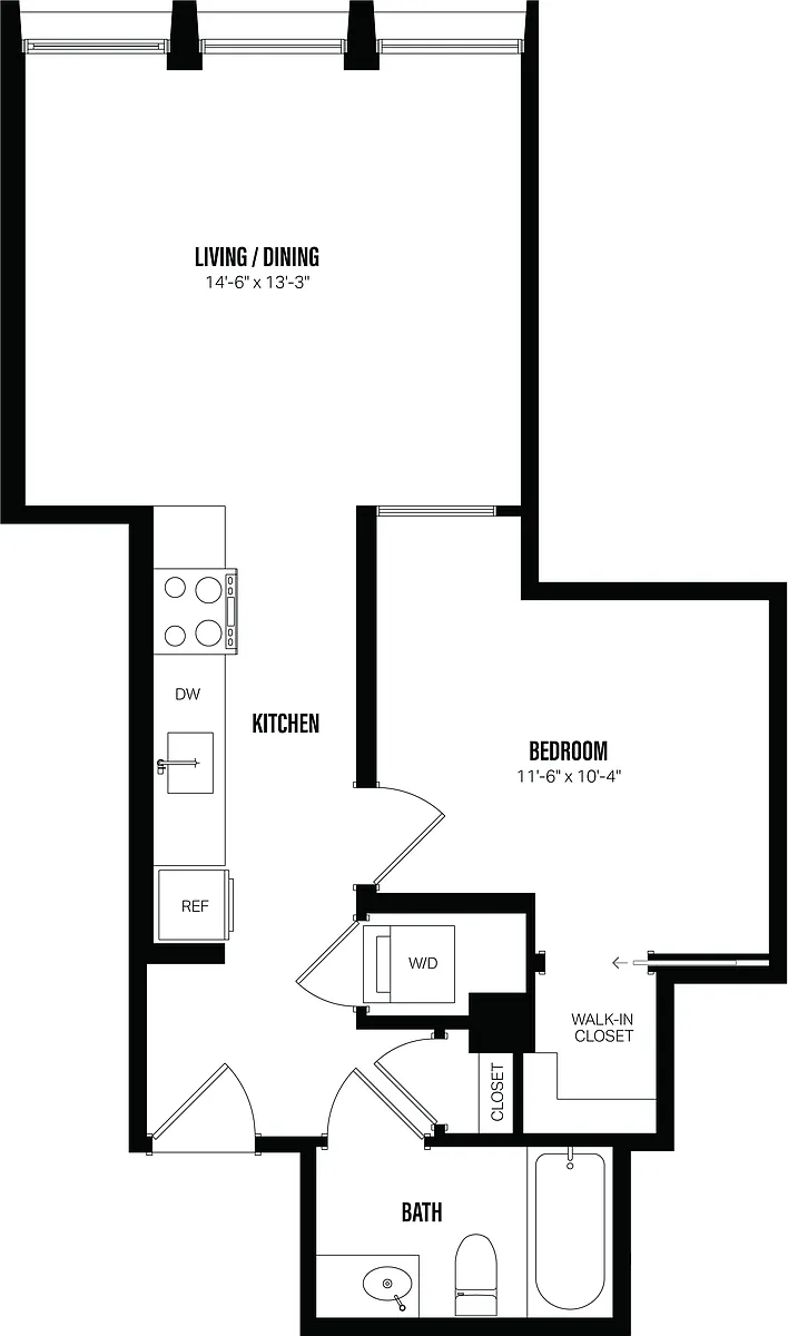 Floor plan Junior 1 Bed/1 Bath-B4