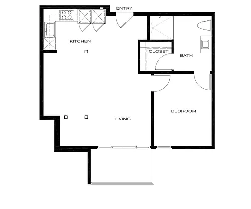 Floor plan 1 Bedroom and Den South Facing