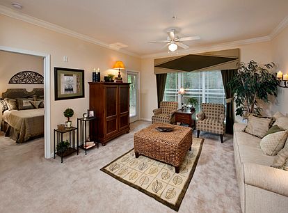 living room with pool view