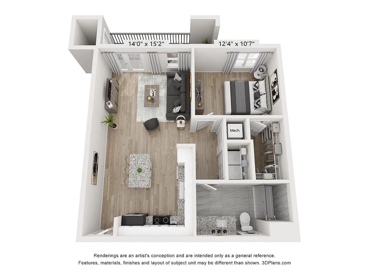 Floor plan Barston 1BD 1BA