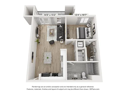Floor plan Barston 1BD 1BA