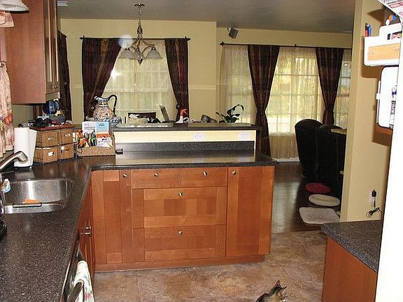 Kitchen, view out to living room