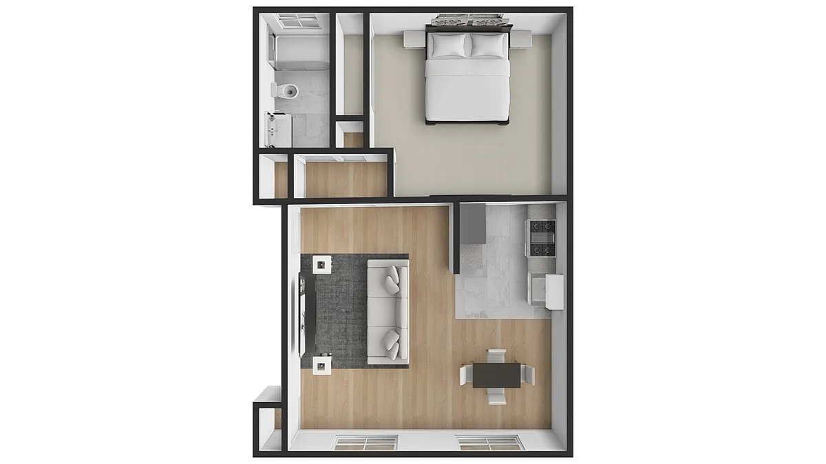 Floor plan Layout A - 1 bed 1 bath