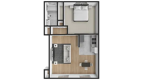 Floor plan Layout A - 1 bed 1 bath