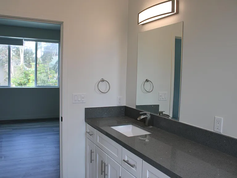 looking into primary room from bathroom