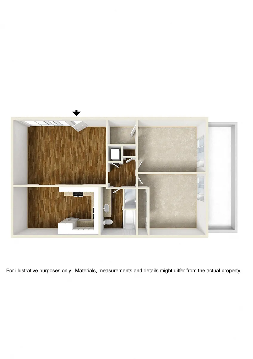 Floor plan 2 Bedrooms, 1 Bathroom Plan D