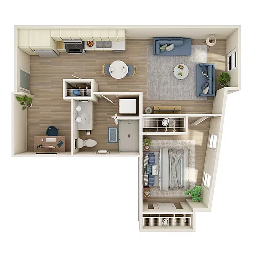 Floor plan 1 Bed, 1 Bath Den - H