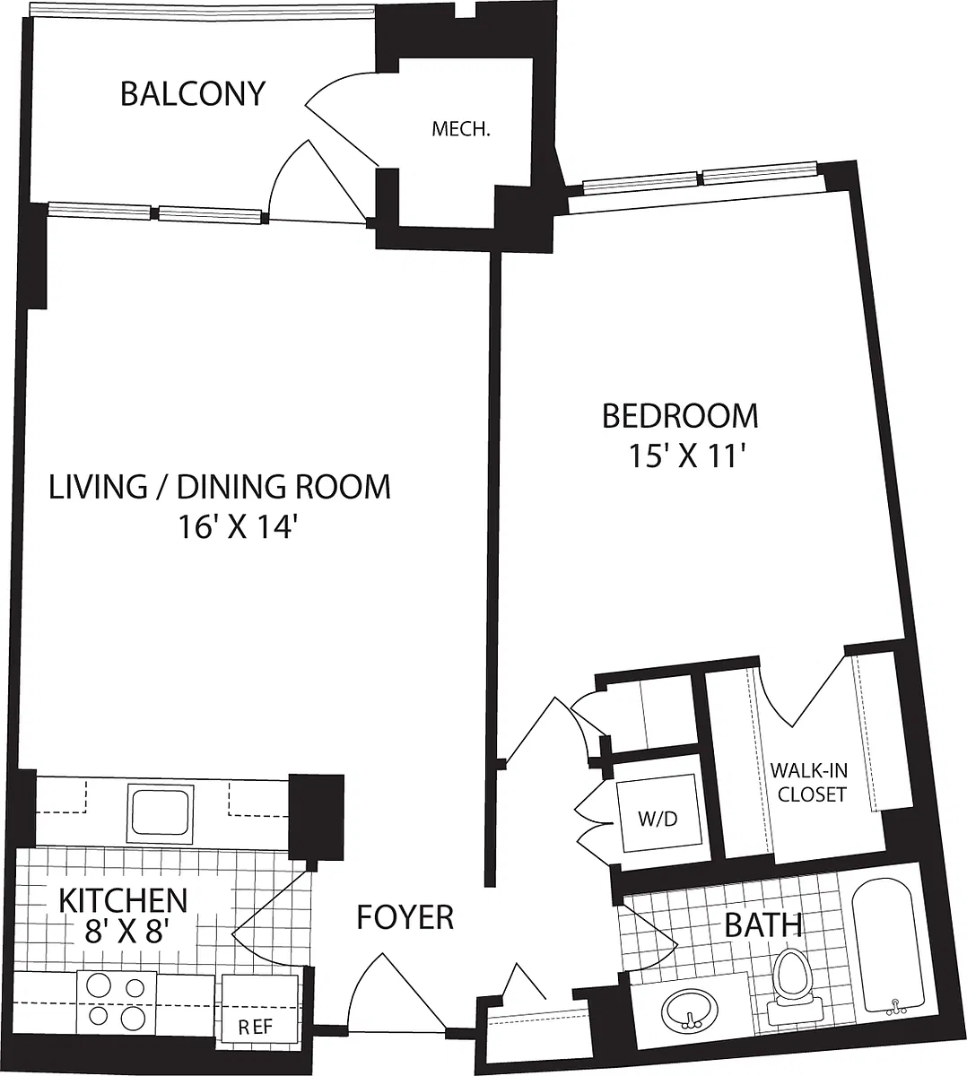 Floor plan 1 Bedroom C