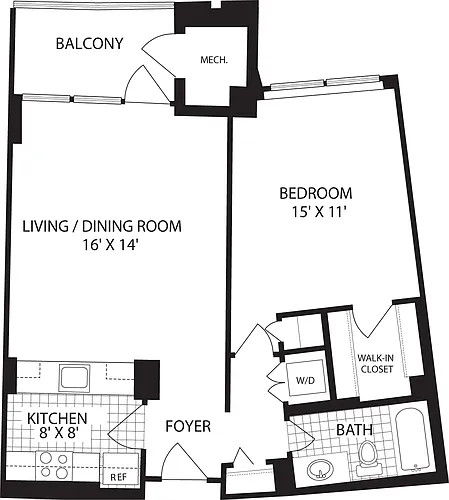 Floor plan 1 Bedroom C