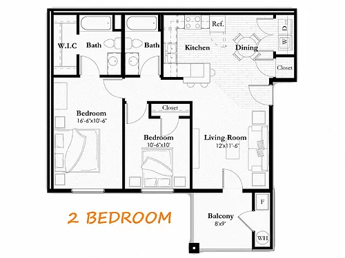 Floor plan 2 Bedroom, 2 Bath B