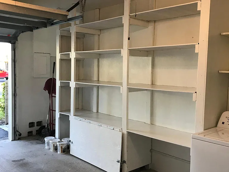 Shelving on one side of Garage