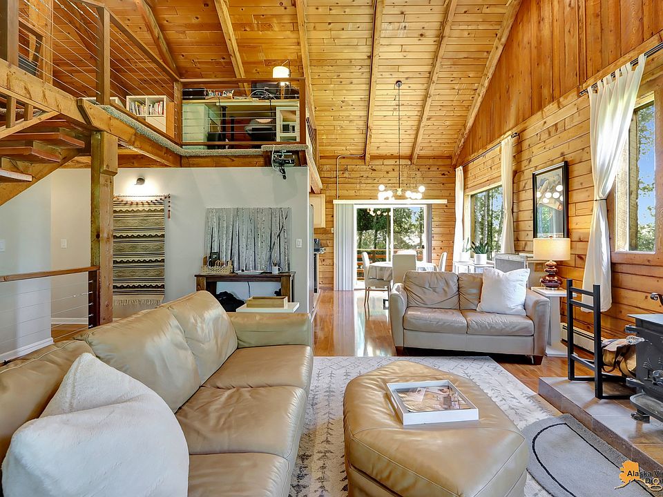 Main house living room, dining room and loft office overlook