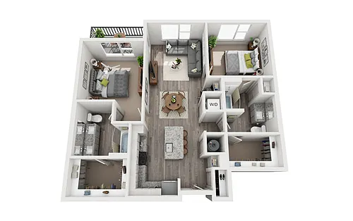Floor plan 2 Bedroom 2 Bath 1080 sqft (B1)