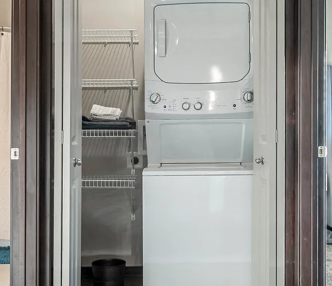 Each villa includes a stackable or full-size washer and dryer.