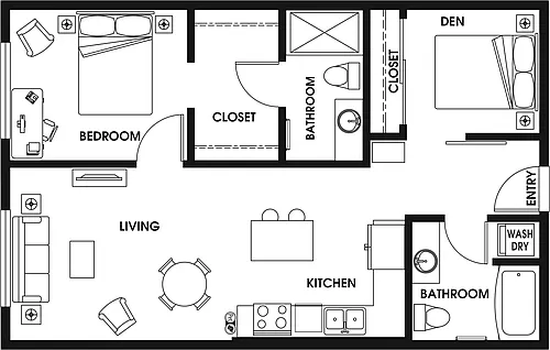 Floor plan 1 Bed/2 Bath Den ARCH-B7_N