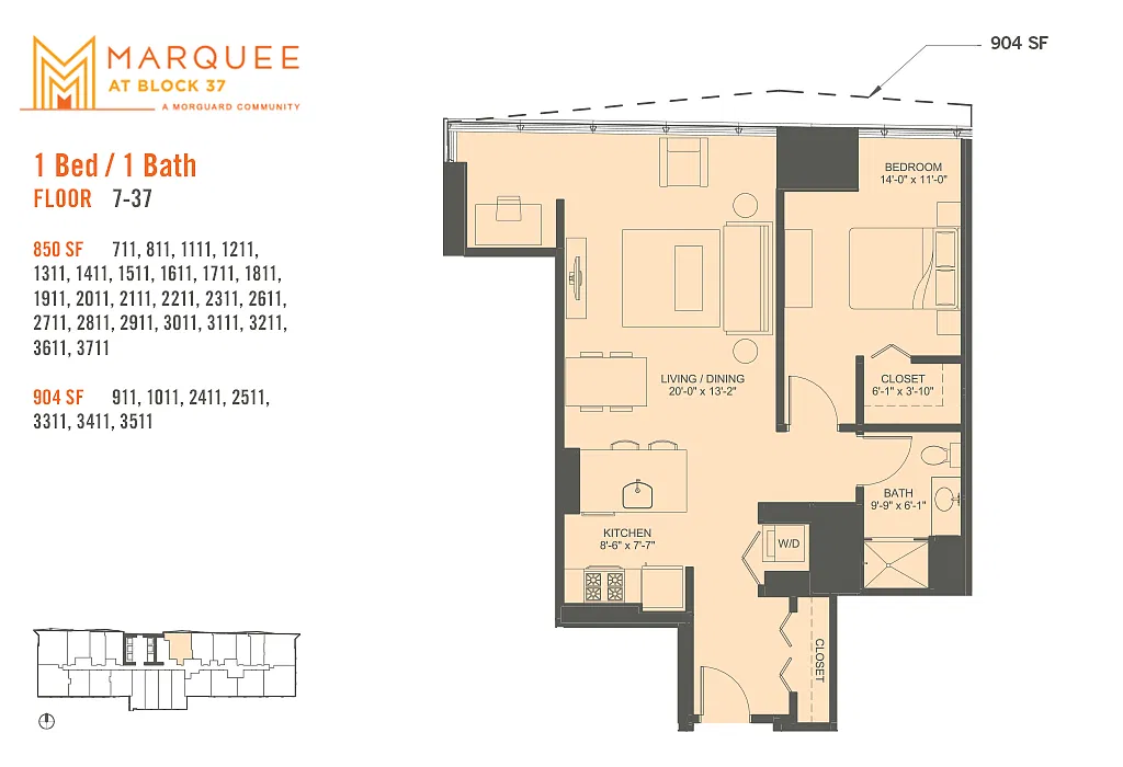 Floor plan 1 Bedroom x 11
