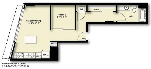 Floor plan Wave 1 Open 1 Bath BN3