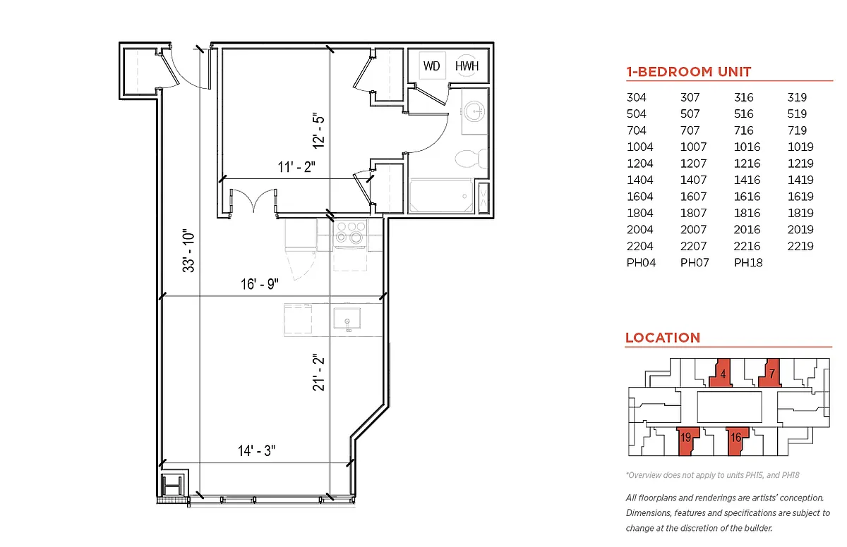 Floor plan One Bedroom Style 3