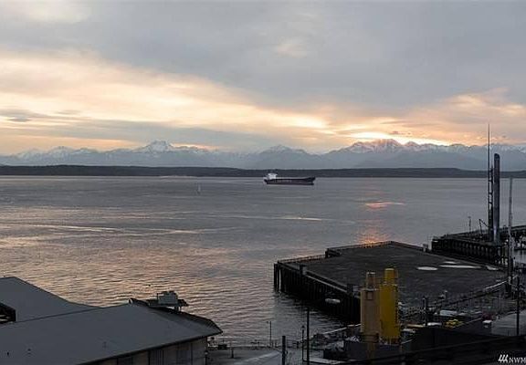 view from living room, seattle boat marina to the right.