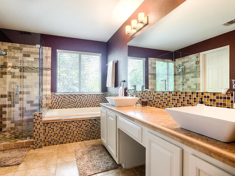 Master bathroom- large shower and jacuzzi tub