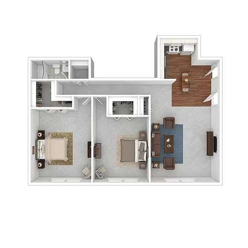 Floor plan Two Bed/One Bath Deluxe
