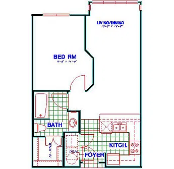 Floor plan Traditional 1x1 571-1392 SF